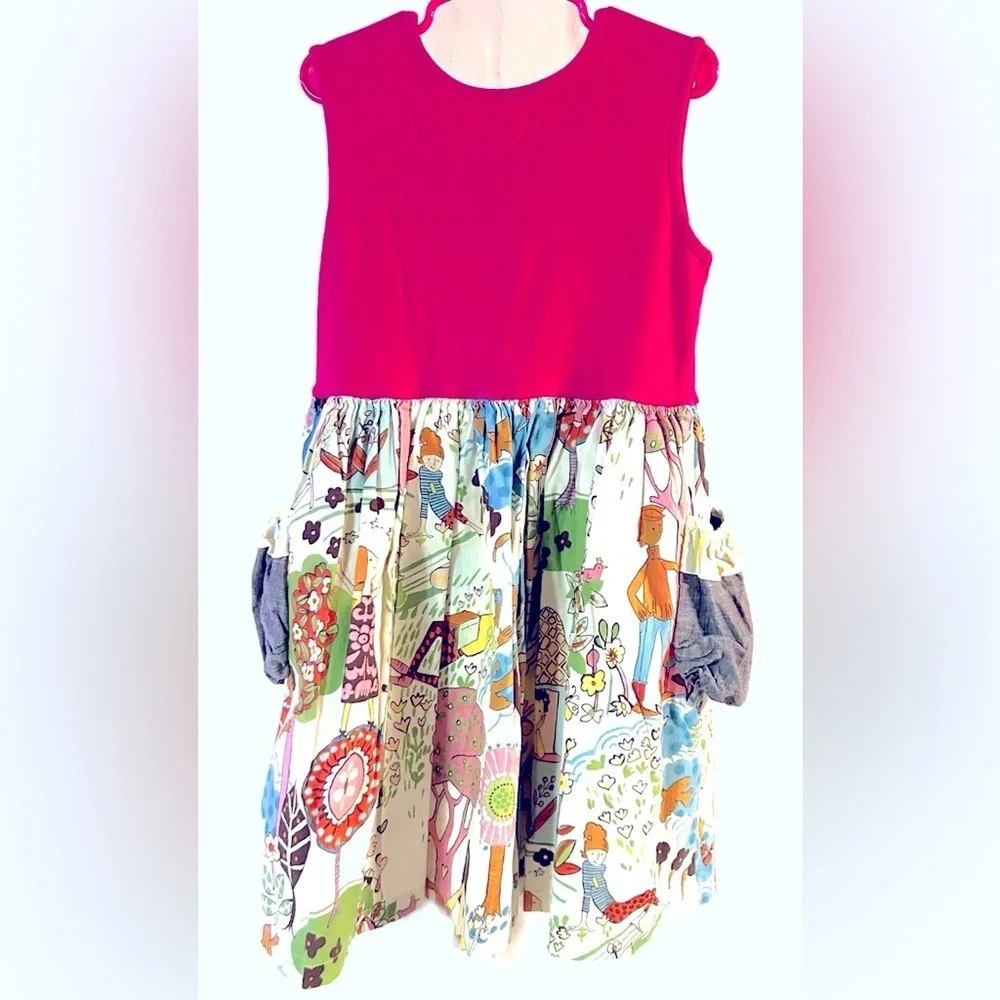Vintage Unique Sweethoney‎ Sleeveless Dress with Whimsical Print, Pockets
